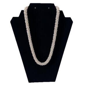 Twisted Strand Simulated Faux Pearl Statement Necklace Sterling Silver Hook 18"